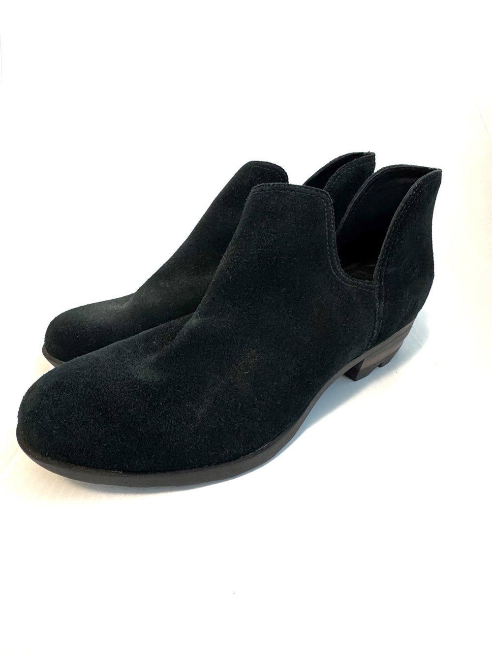 Sorel Black Suede Ankle Booties with Low Heel